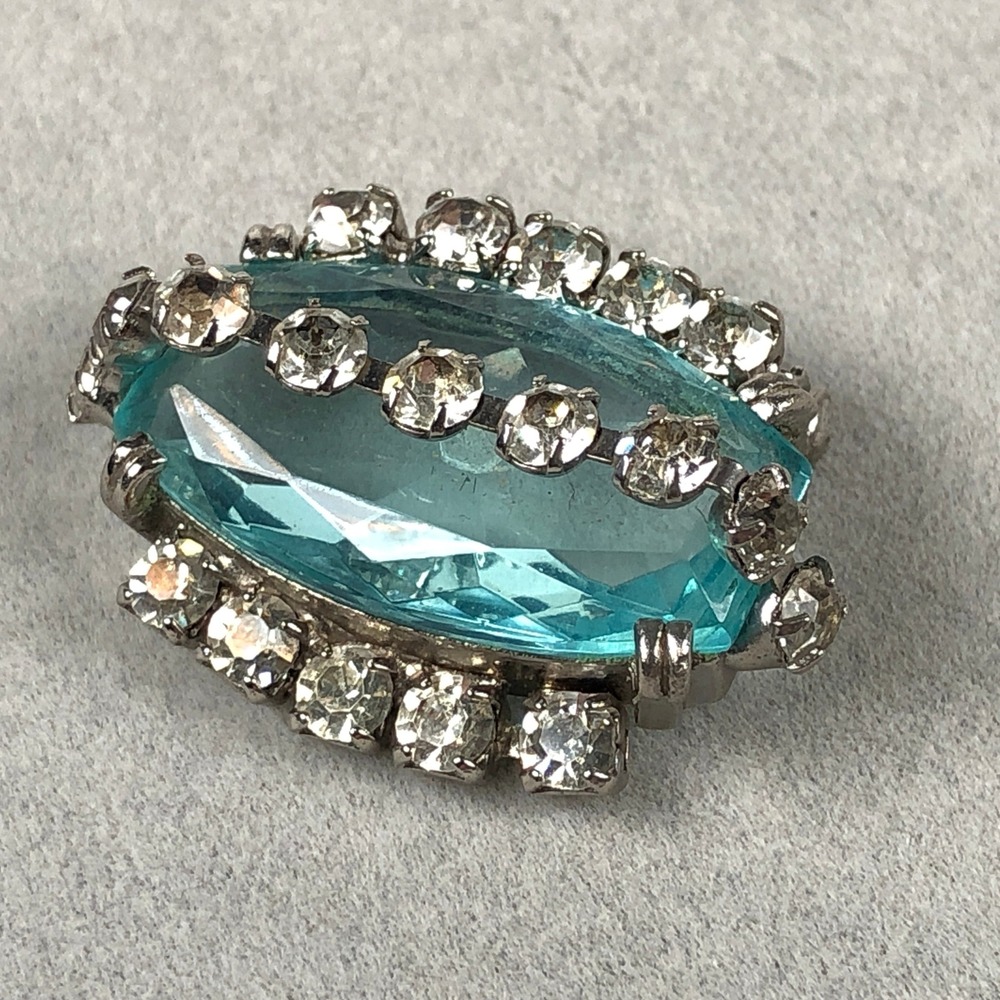 Vintage Brooch Pin 3pc‎ Lot Blue Clear Rhinestone Crystals Silver Tone MCM - Picture 2 of 15